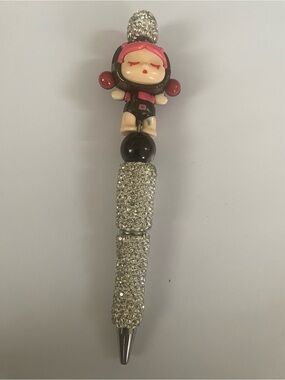 Hand Crafted Sparkle Doll Pen in Pink and Black